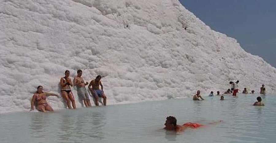 From Kusadasi: Daily Pamukkale - Hierapolis Tour - Arriving at Hierapolis above the terraces
