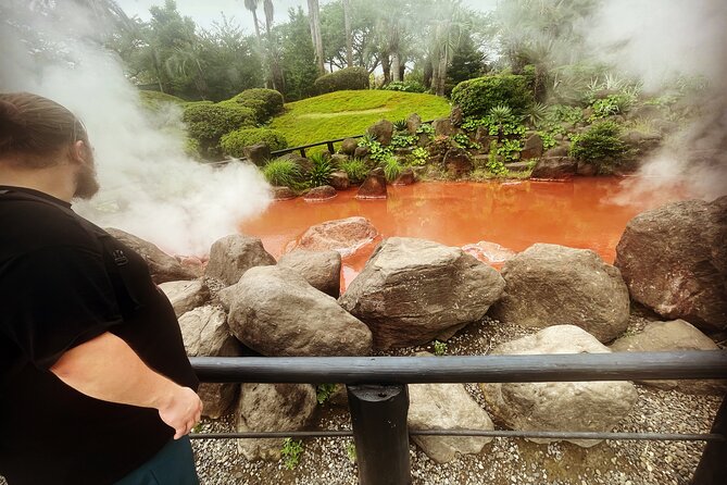 Hot Spring Beppu Onsen with Blue Hell cozy Tour by Car and walk - Trying Jigoku Mushi steam cooking