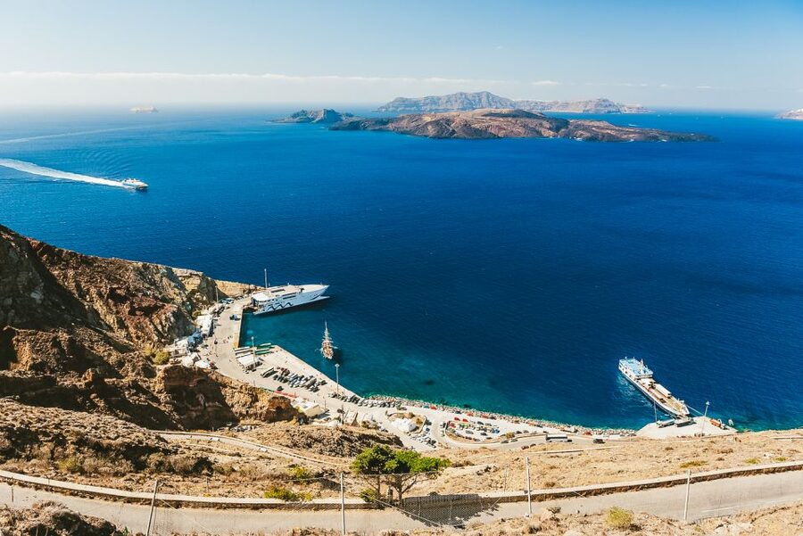 Santorini: Volcano and Hot Springs Sunset Dinner Cruise - Palia Kameni and the sulfur-water swim